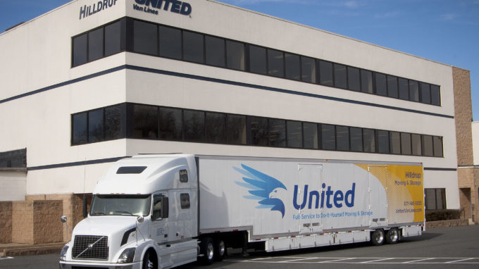 Hilldrup truck outside of corporate building