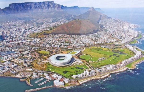 An aerial view of a town in Africa