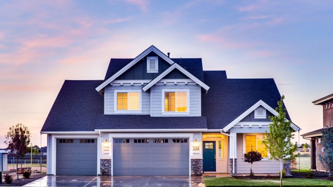 A suburban home in the evening.