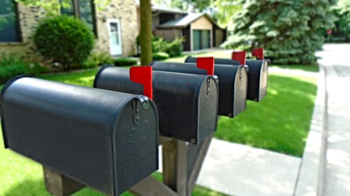 Picture of mailboxes with their flags up.