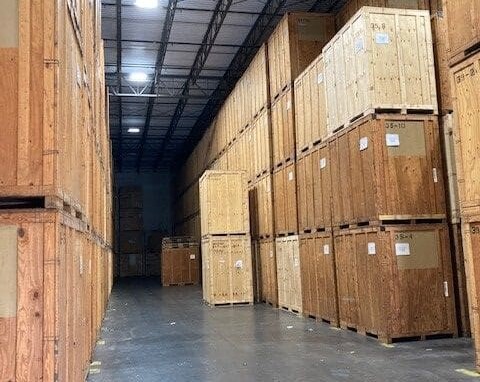 Crates inside of Hilldrup Orlando's warehouse