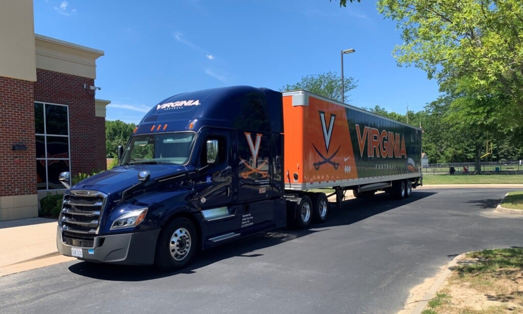 UVA football tractor trailer