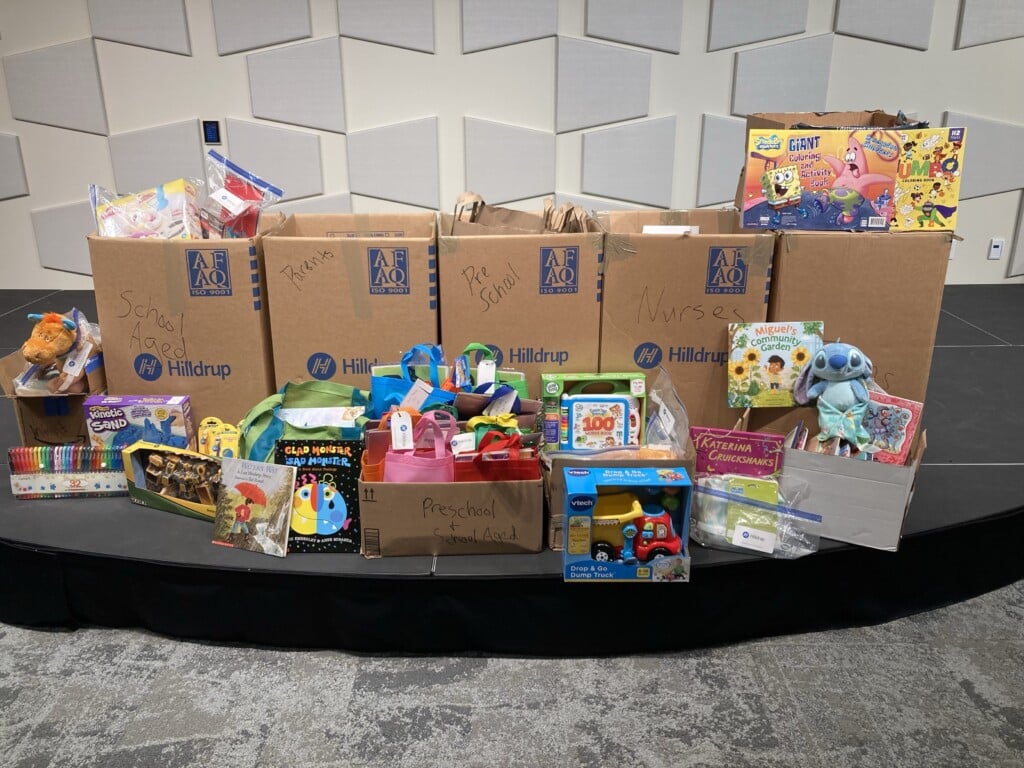 boxes of donated toys to CHoR