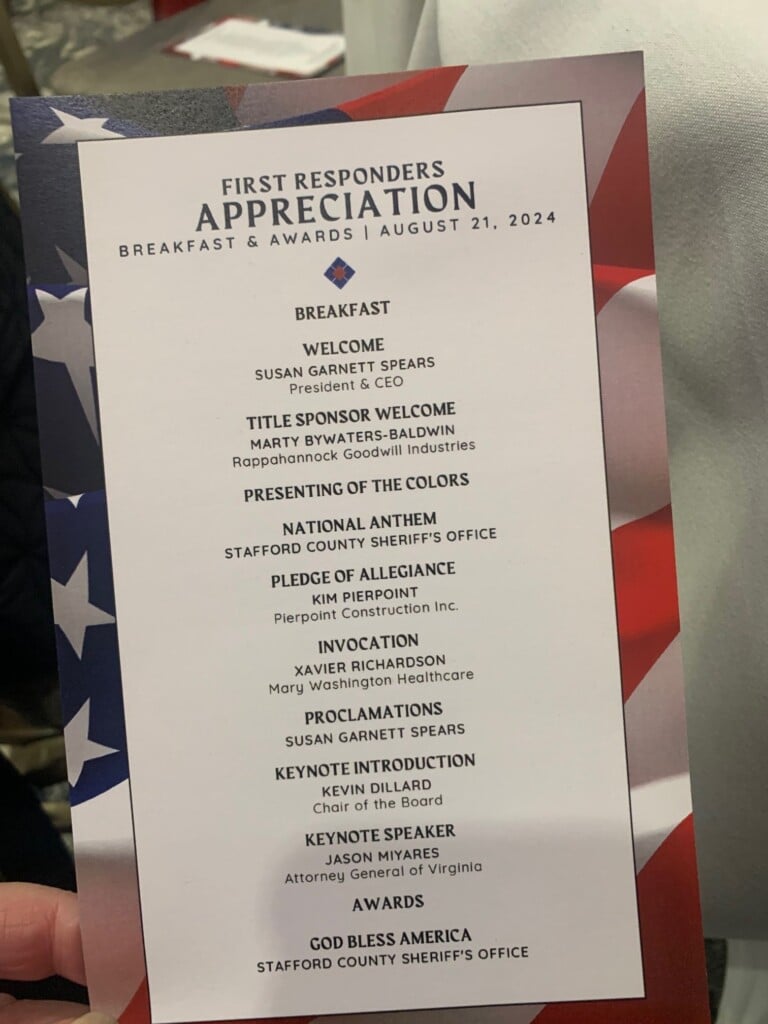 Schedule of Events for the First Responders Breakfast and Awards 2024 