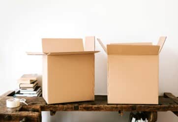 moving boxes on a desk